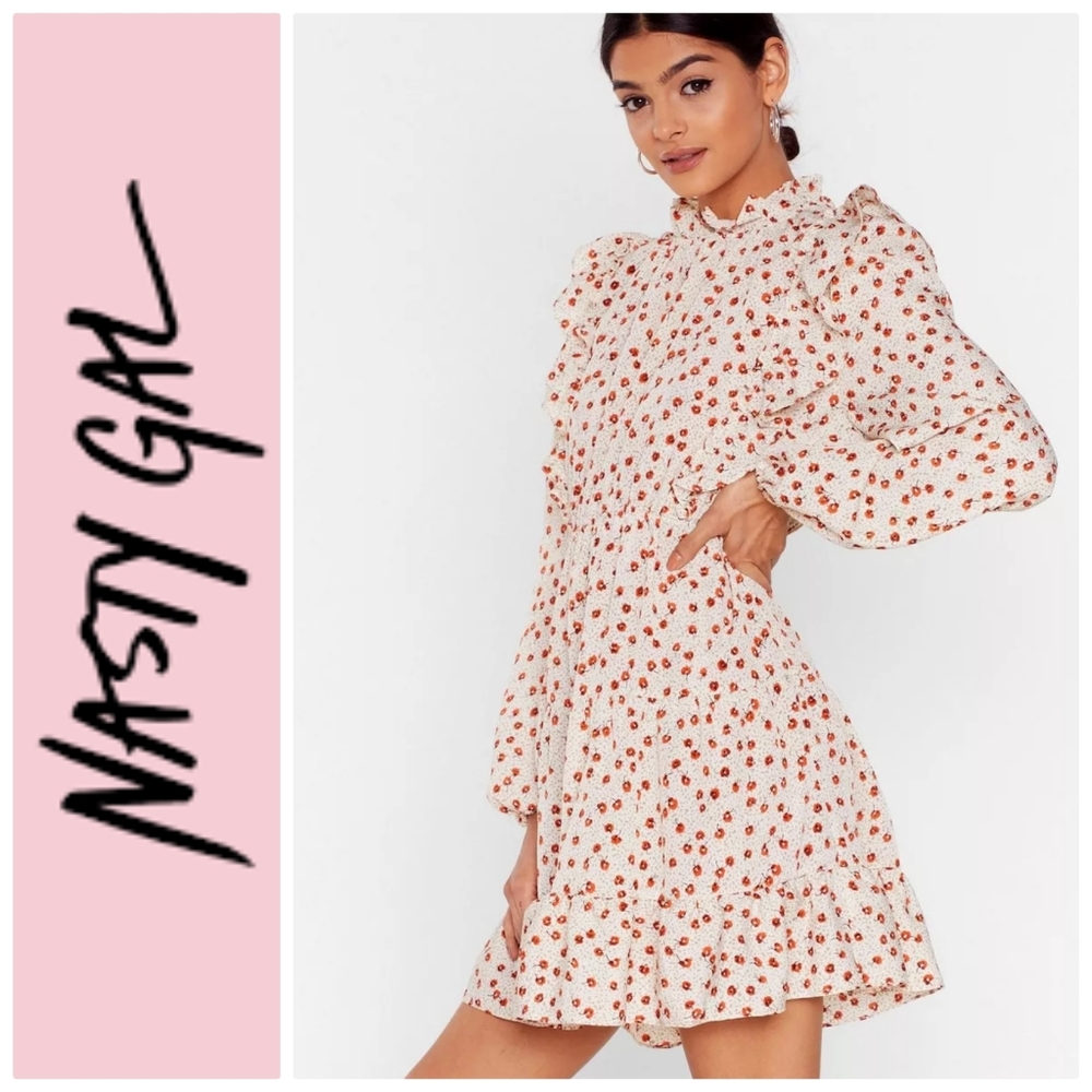 🆕️Nasty Gal High Neck Ruffle Floral Smock Mini Dress